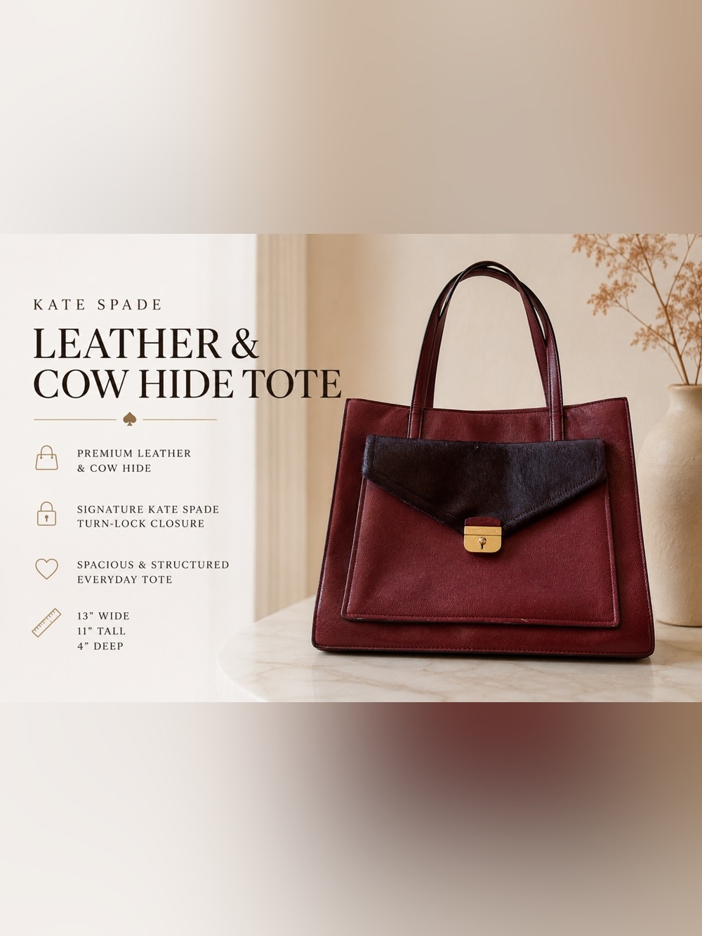 kate spade Burgundy Leather & Dark Brown Suede Tote